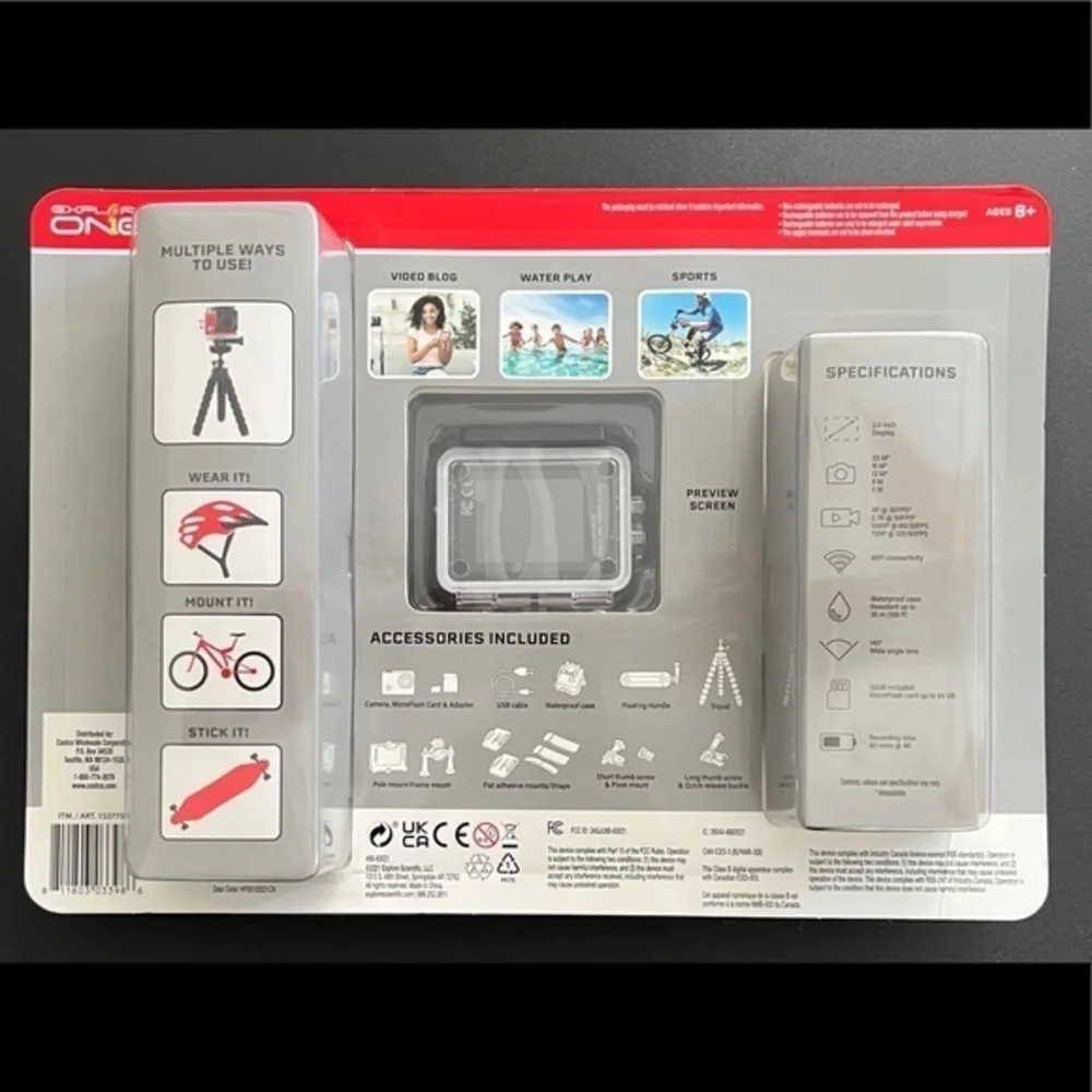 New Explore One 1080p Action Video Waterproof WIFI Camera with‎ Accessories